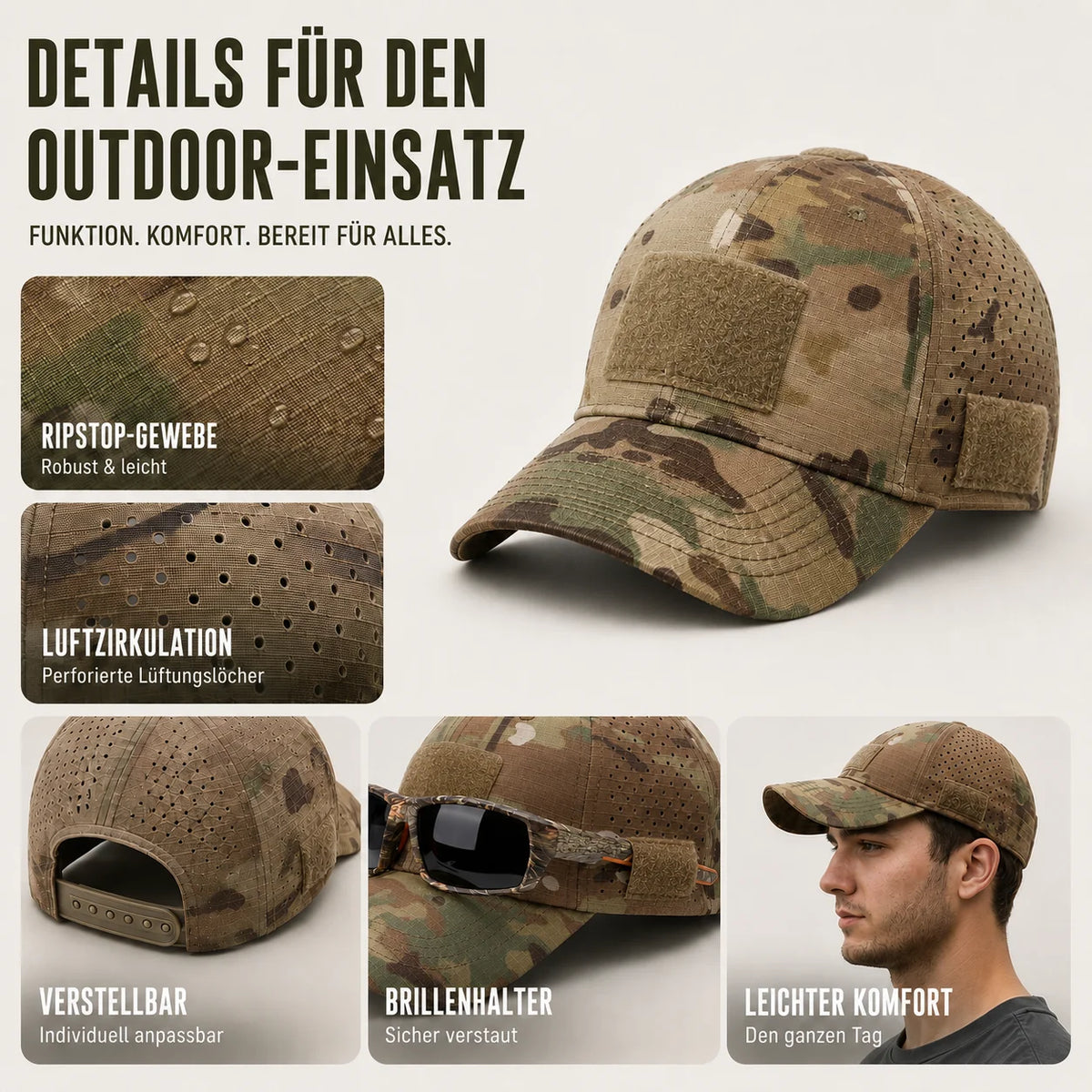 Baseball Cap Camouflage Breathable Polyester & Adjustable Strap