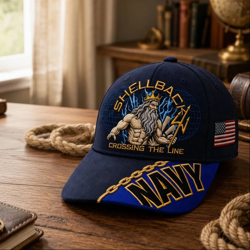 Baseball Cap Navy Adjustable Gold Chain Detail