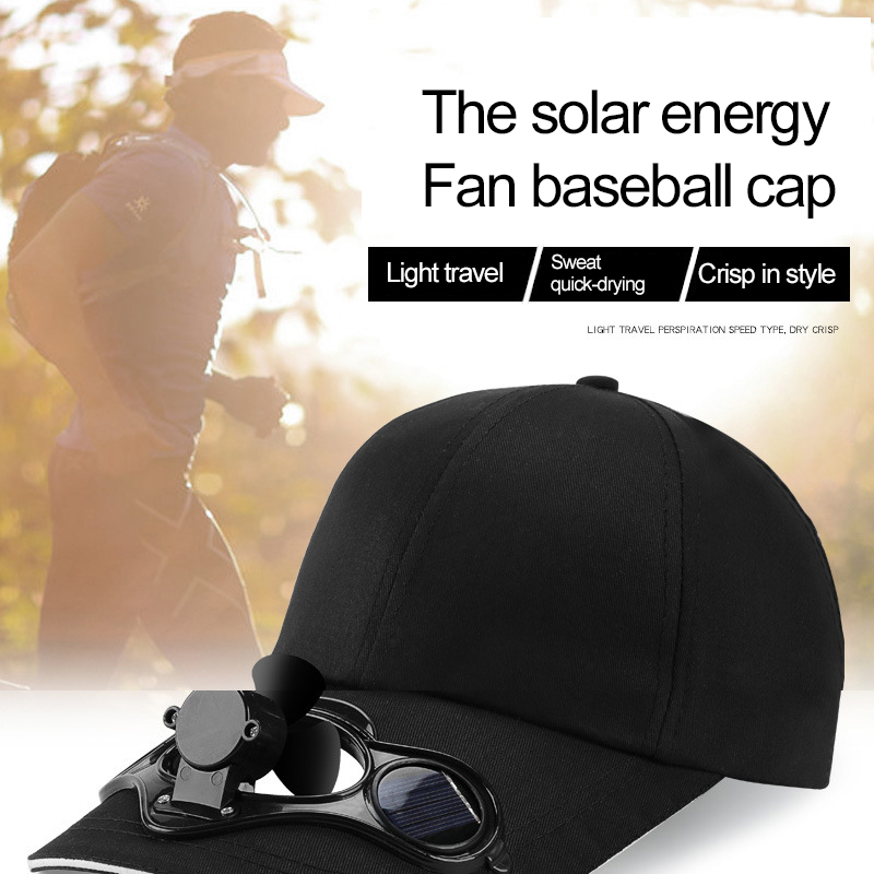 Baseball Cap Solar-Powered Fan Adjustable Cotton Blend