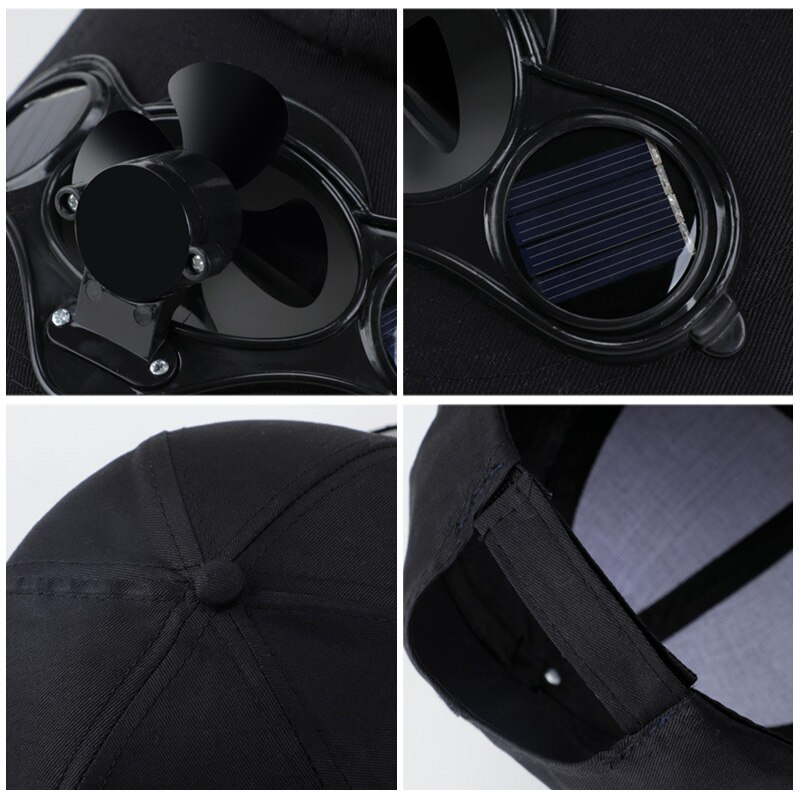 Baseball Cap Solar-Powered Fan Adjustable Cotton Blend