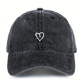 Baseball Cap Washed Cotton Heart Embroidery Adjustable Fit