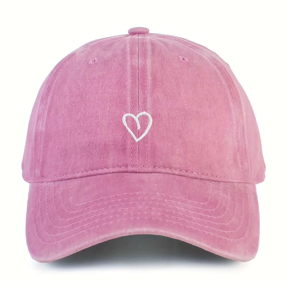 Baseball Cap Washed Cotton Heart Embroidery Adjustable Fit