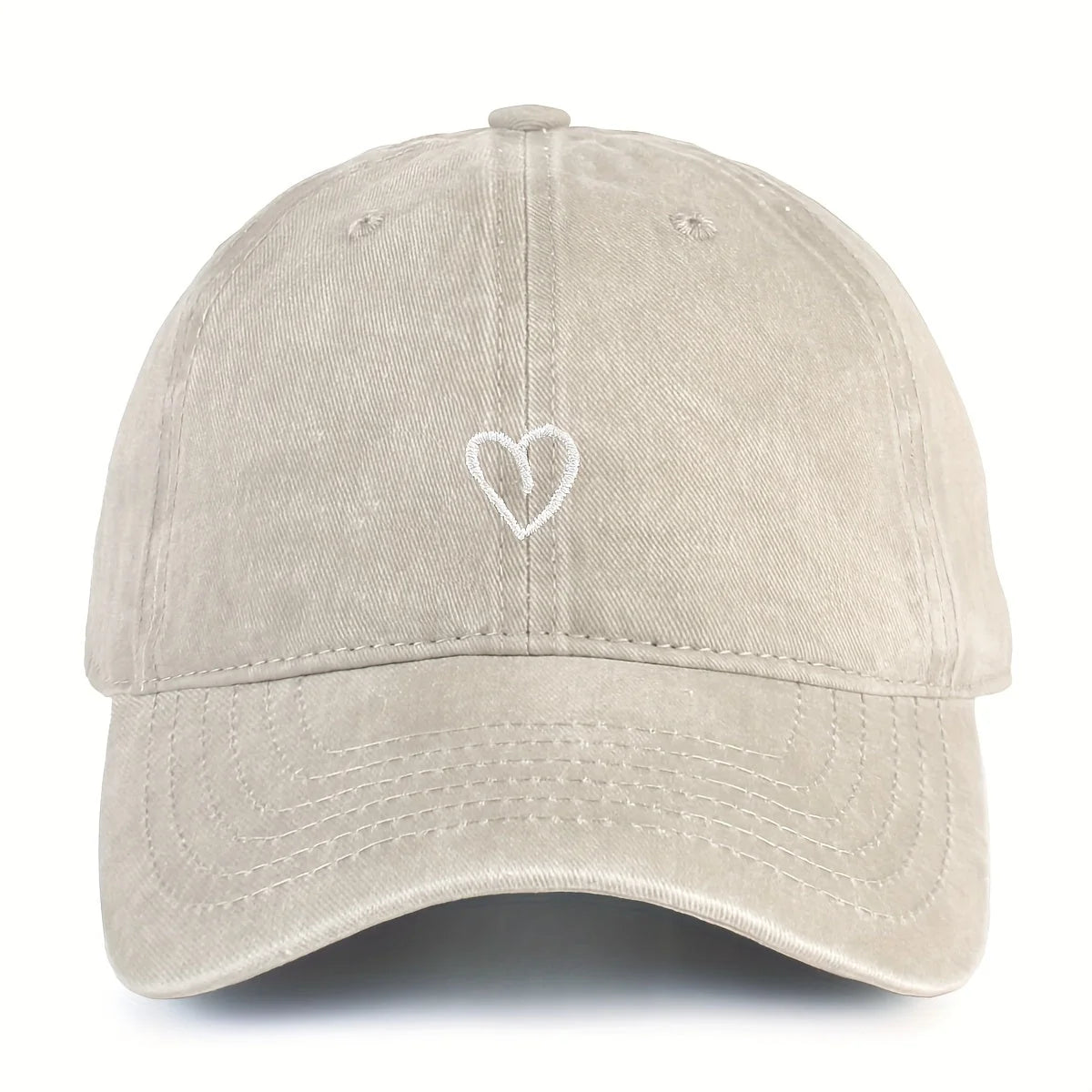 Baseball Cap Washed Cotton Heart Embroidery Adjustable Fit