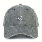 Baseball Cap Washed Cotton Heart Embroidery Adjustable Fit
