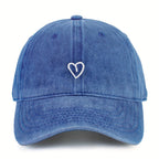 Baseball Cap Washed Cotton Heart Embroidery Adjustable Fit