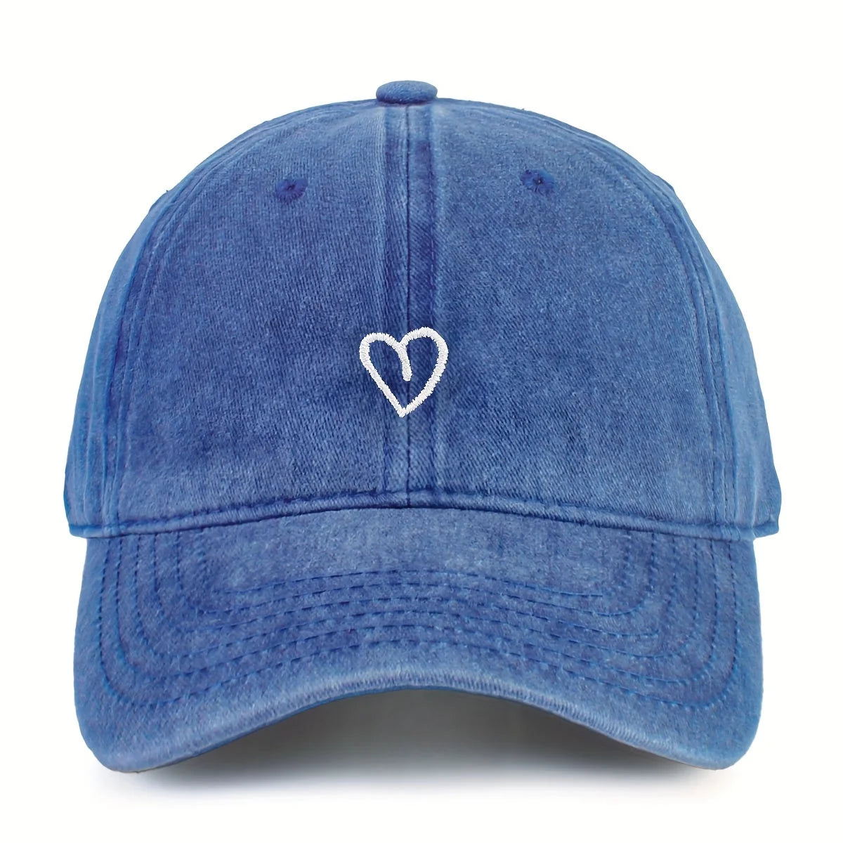 Baseball Cap Washed Cotton Heart Embroidery Adjustable Fit