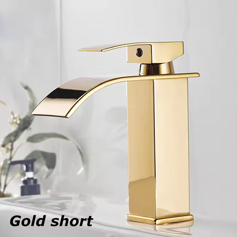 Basin Faucet Waterfall Wide Spout Stainless Steel