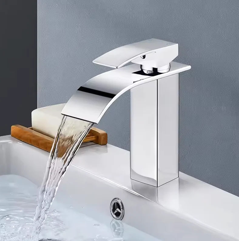 Basin Faucet Waterfall Wide Spout Stainless Steel