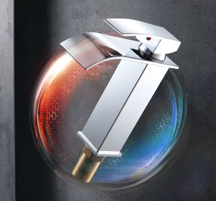 Basin Faucet Waterfall Wide Spout Stainless Steel