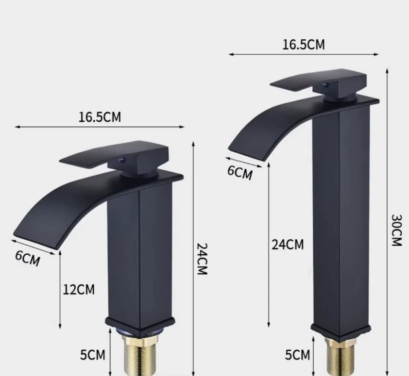 Basin Faucet Waterfall Wide Spout Stainless Steel