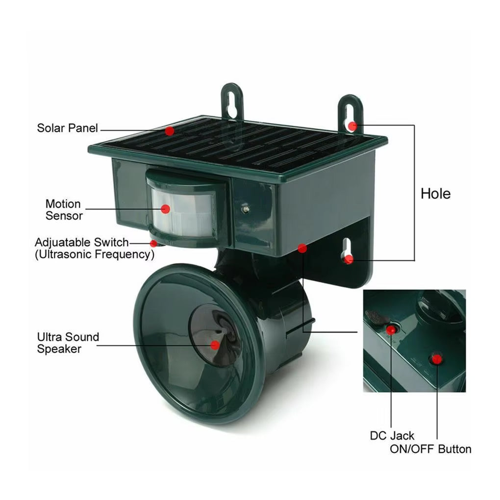 Bat Repellent Solar-Powered Ultrasonic Weatherproof 5,000 Sq Ft Coverage