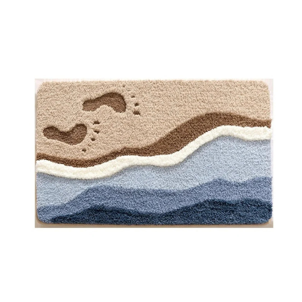 Bath Mat Beach Footprint Flocking & Anti-Slip