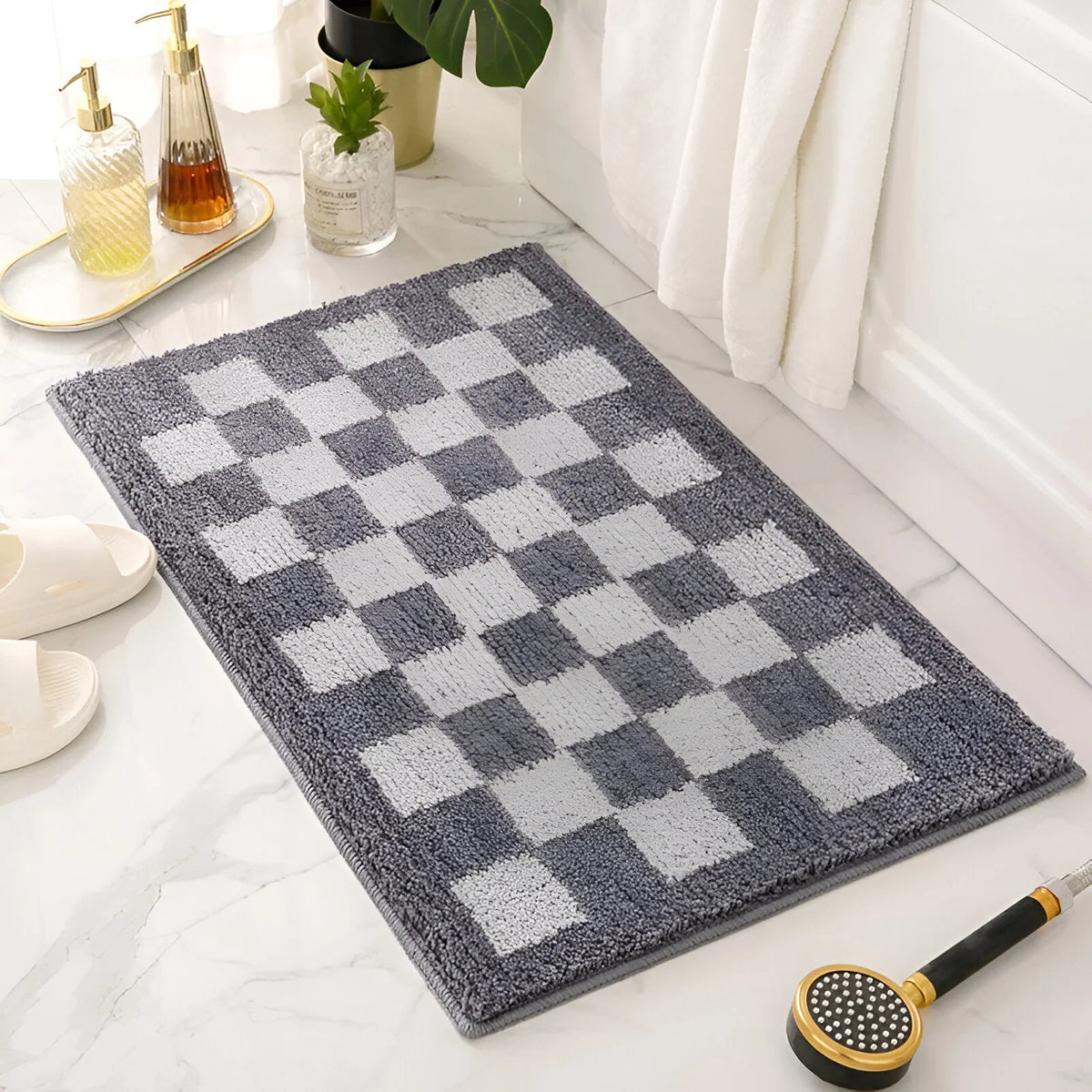 Bath Mat Checkered Microfiber Quick-Drying