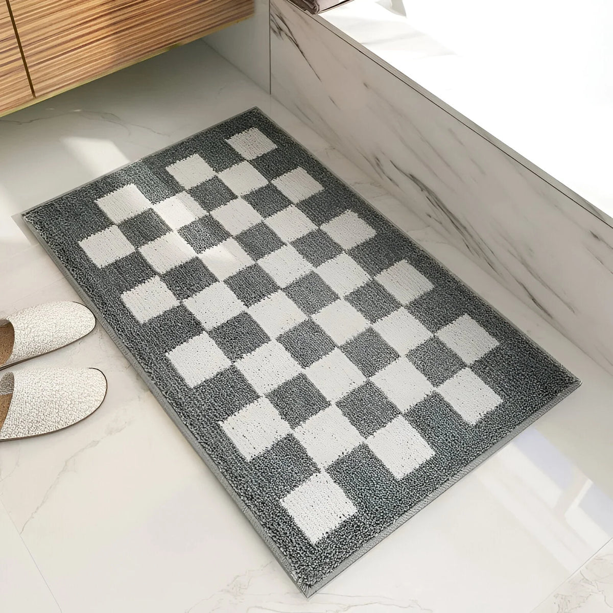 Bath Mat Checkered Microfiber Quick-Drying