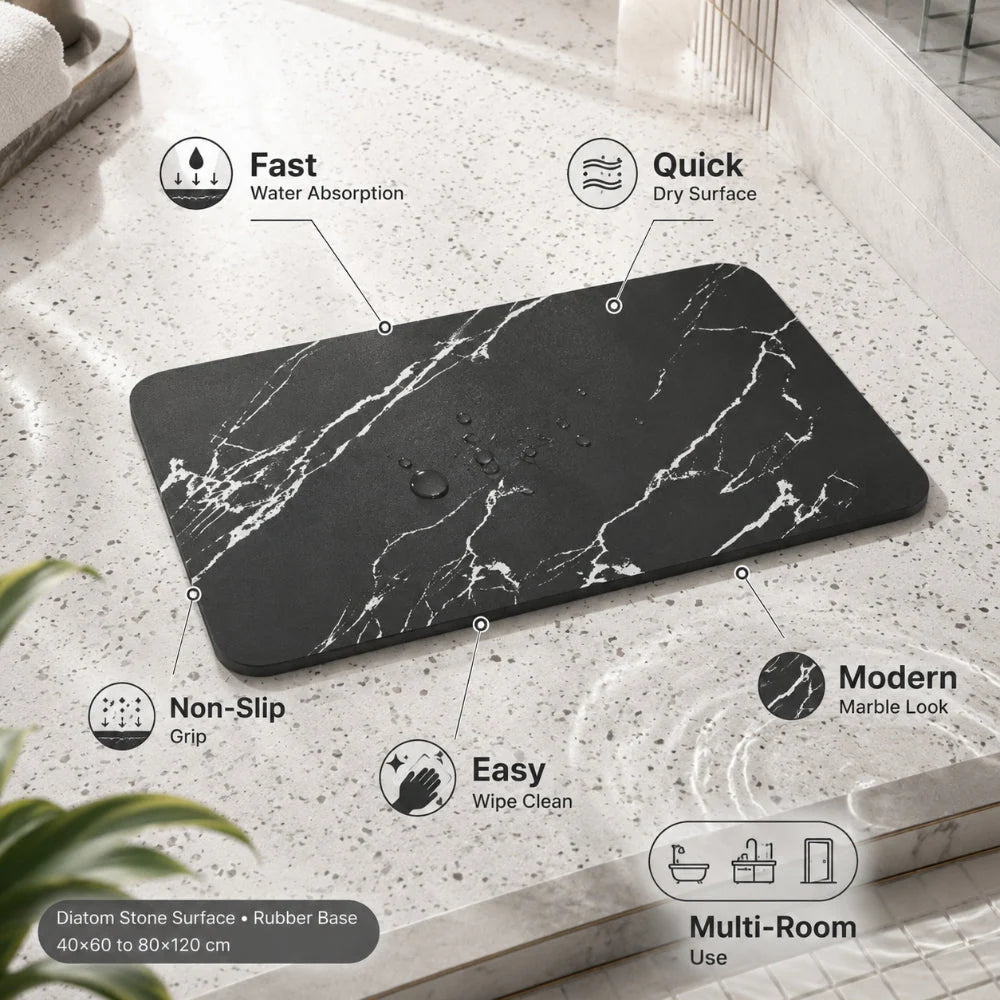 Bath Mat Diatom Stone Quick-Dry Rubber Non-Slip Base