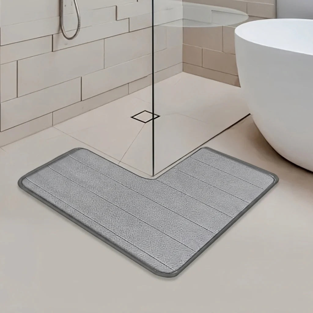 Bath Mat L-Shaped Coral Fleece Non-Slip Backing