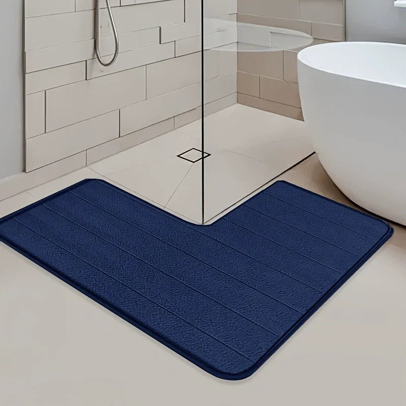 Bath Mat L-Shaped Coral Fleece Non-Slip Backing