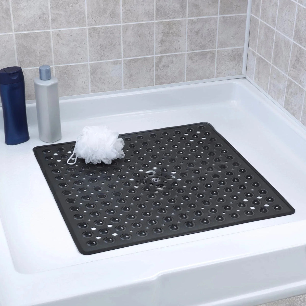 Bath Mat Non-Slip Suction Cups Quick-Drain Holes Machine Washable