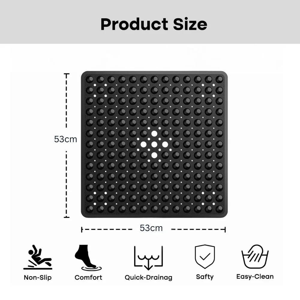 Bath Mat Non-Slip Suction Cups Quick-Drain Holes Machine Washable