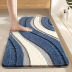 Bath Mat Plush Wave Texture Absorbent Non-Slip Backing