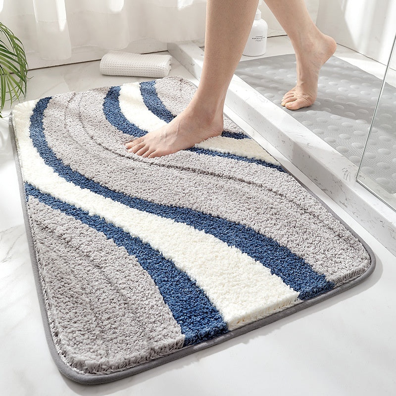 Bath Mat Plush Wave Texture Absorbent Non-Slip Backing
