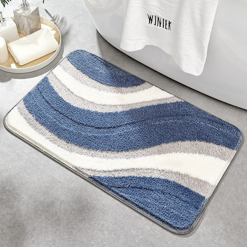 Bath Mat Plush Wave Texture Absorbent Non-Slip Backing