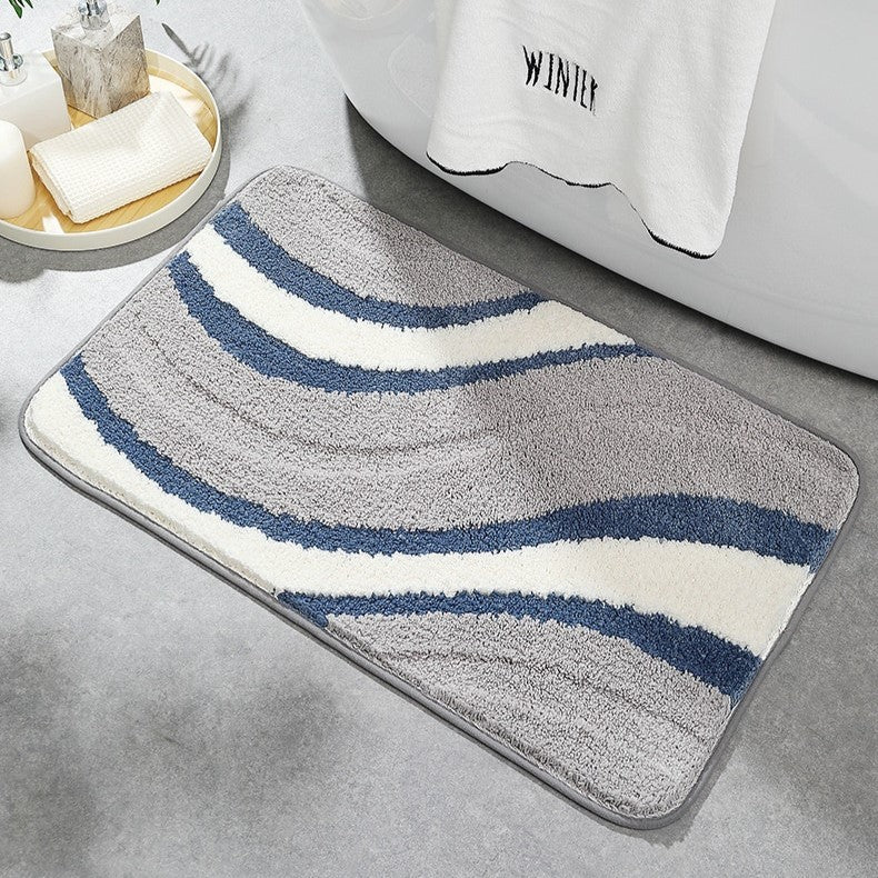 Bath Mat Plush Wave Texture Absorbent Non-Slip Backing