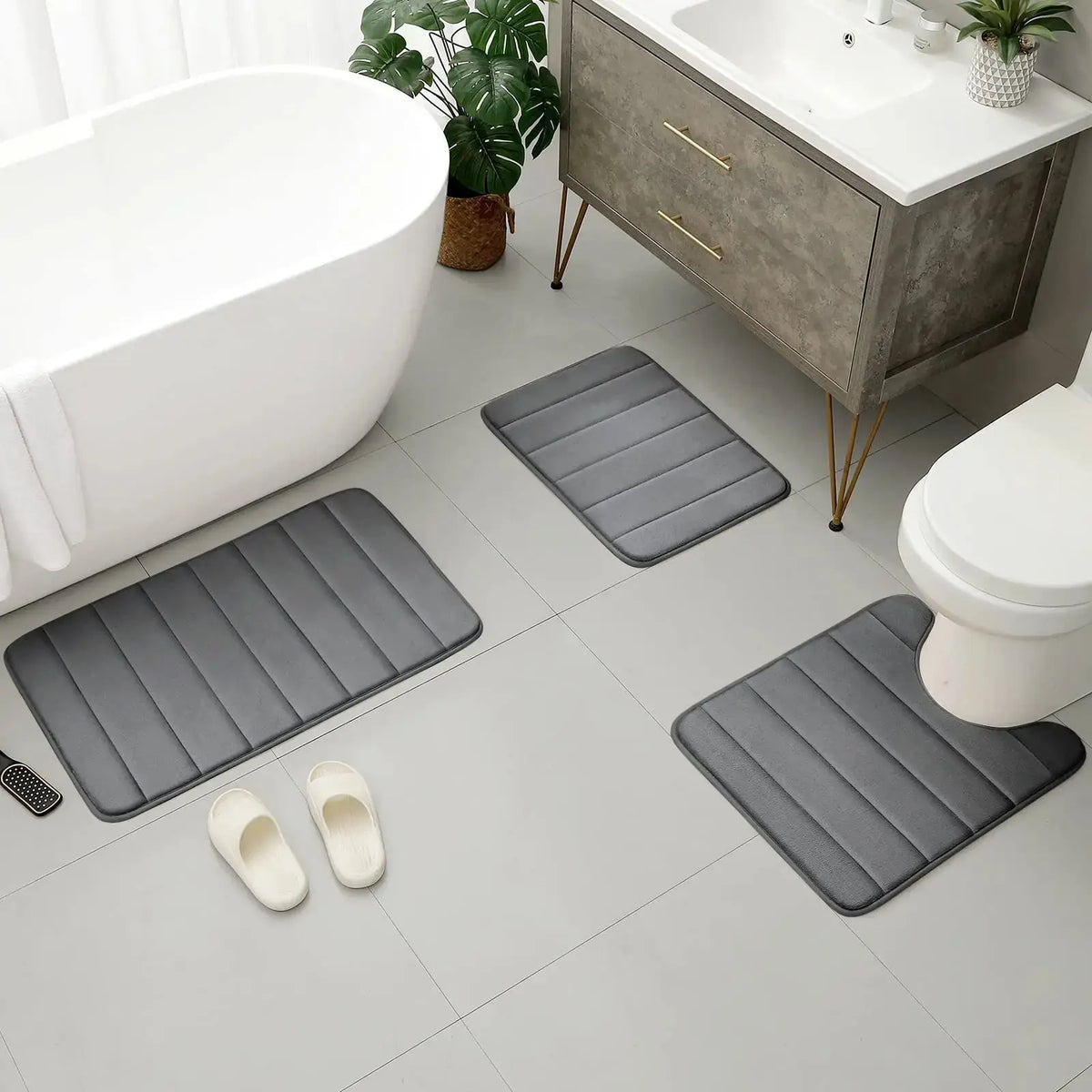 Bath Mat Set Memory Foam Anti-Slip Set of 3