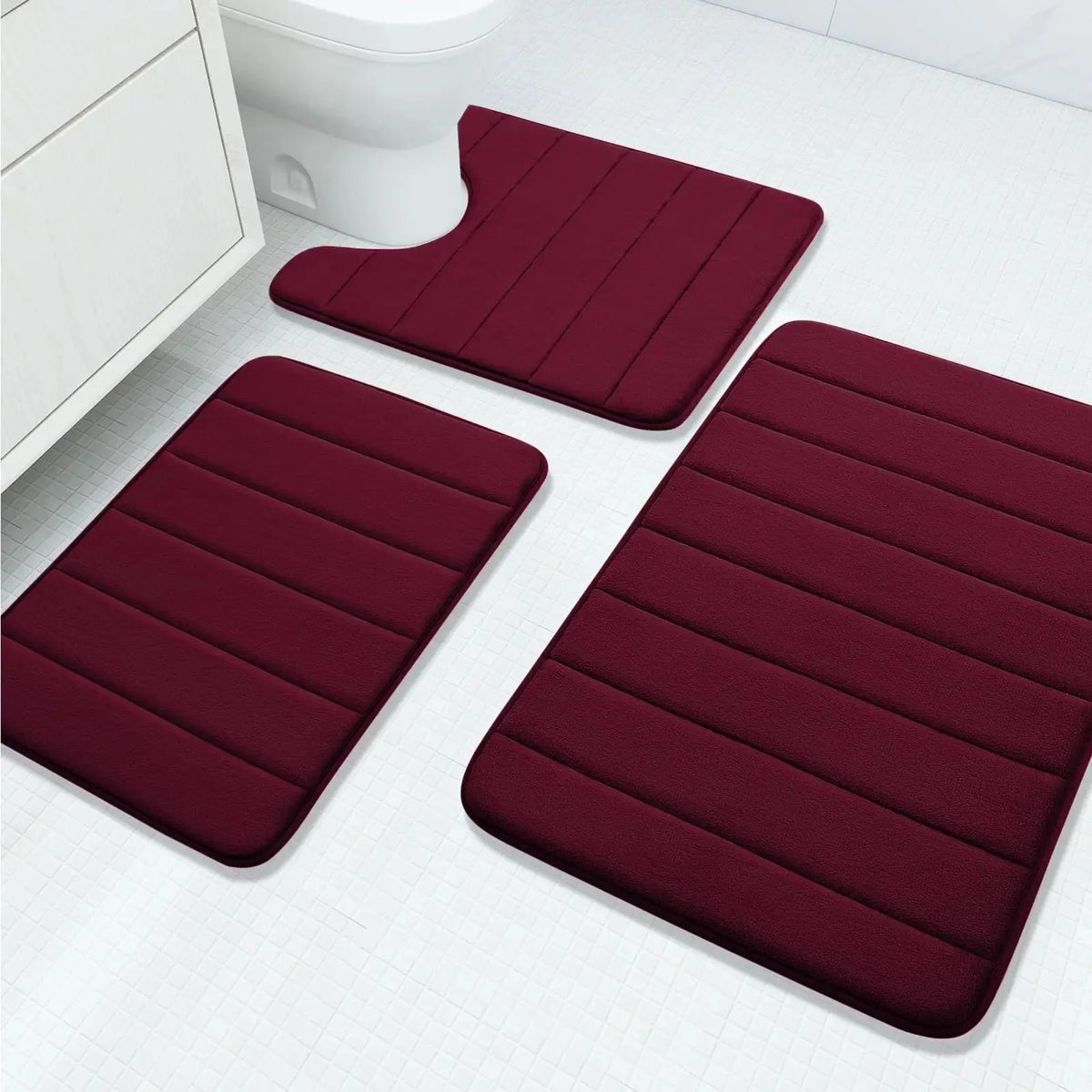 Bath Mat Set Memory Foam Anti-Slip Set of 3