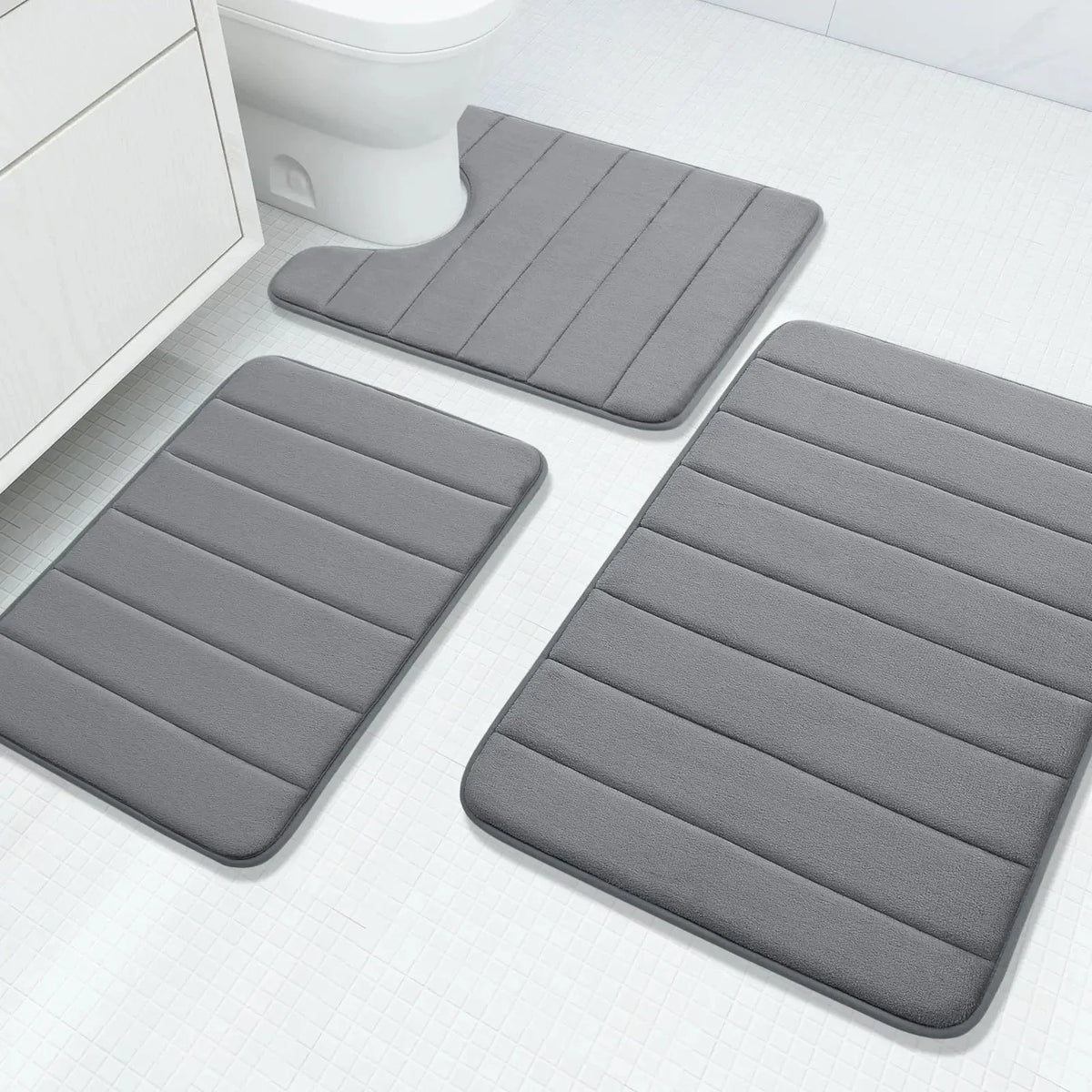 Bath Mat Set Memory Foam Anti-Slip Set of 3