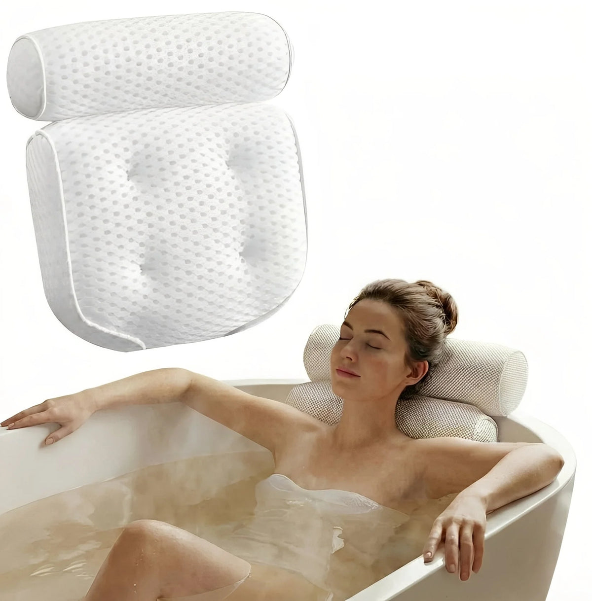 Bath Pillow Contoured Neck & Shoulder Support Quick-Dry Mesh