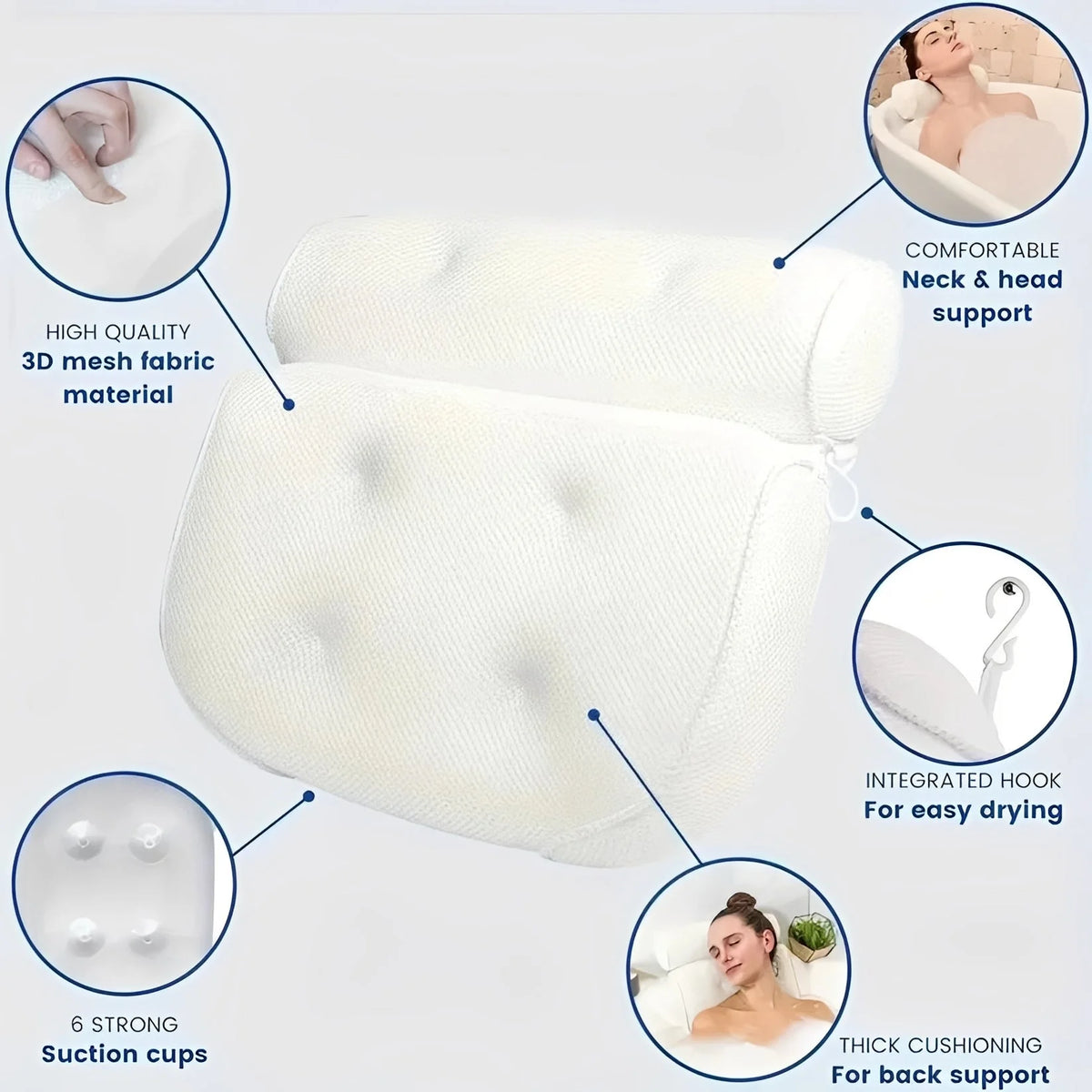 Bath Pillow Contoured Neck & Shoulder Support Quick-Dry Mesh