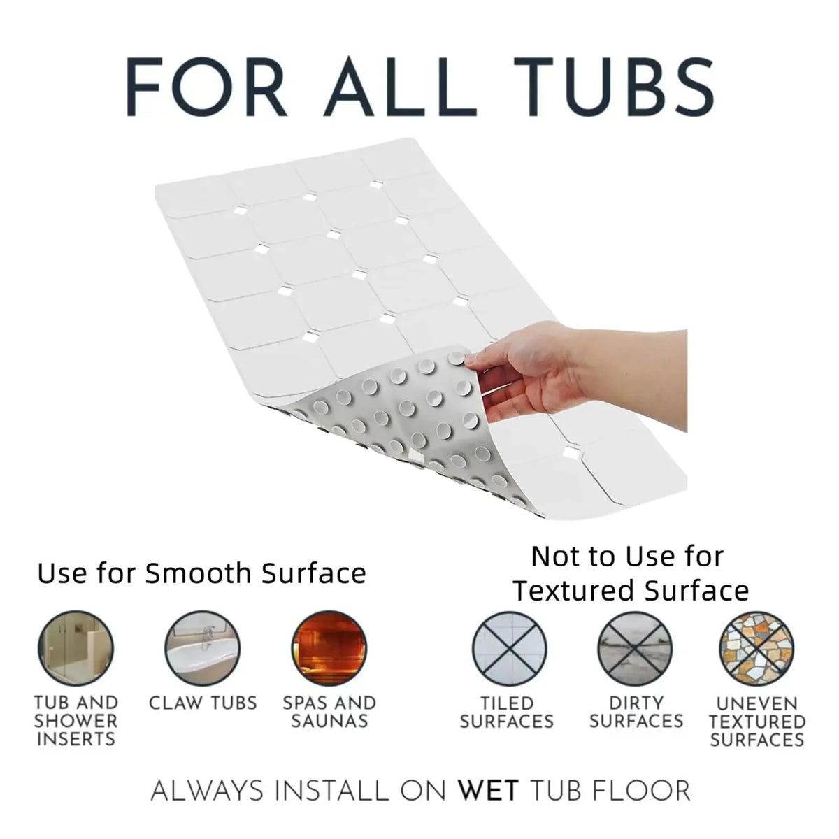 Bath & Shower Mat Non-Slip Silicone Suction Cups