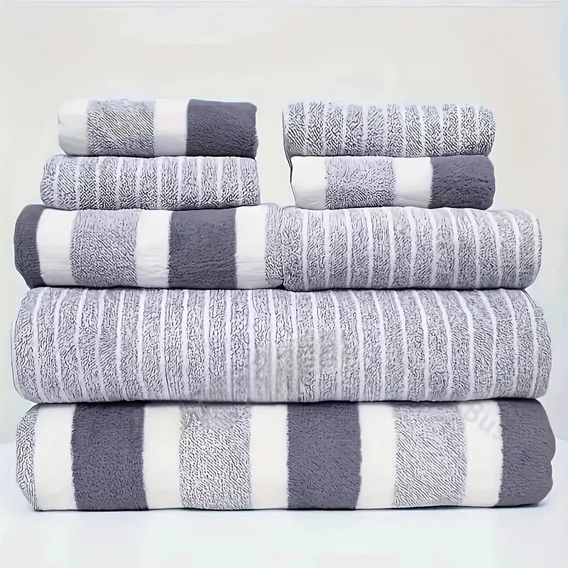 Bath Towel Set Coral Fleece Quick-Drying Set of 8