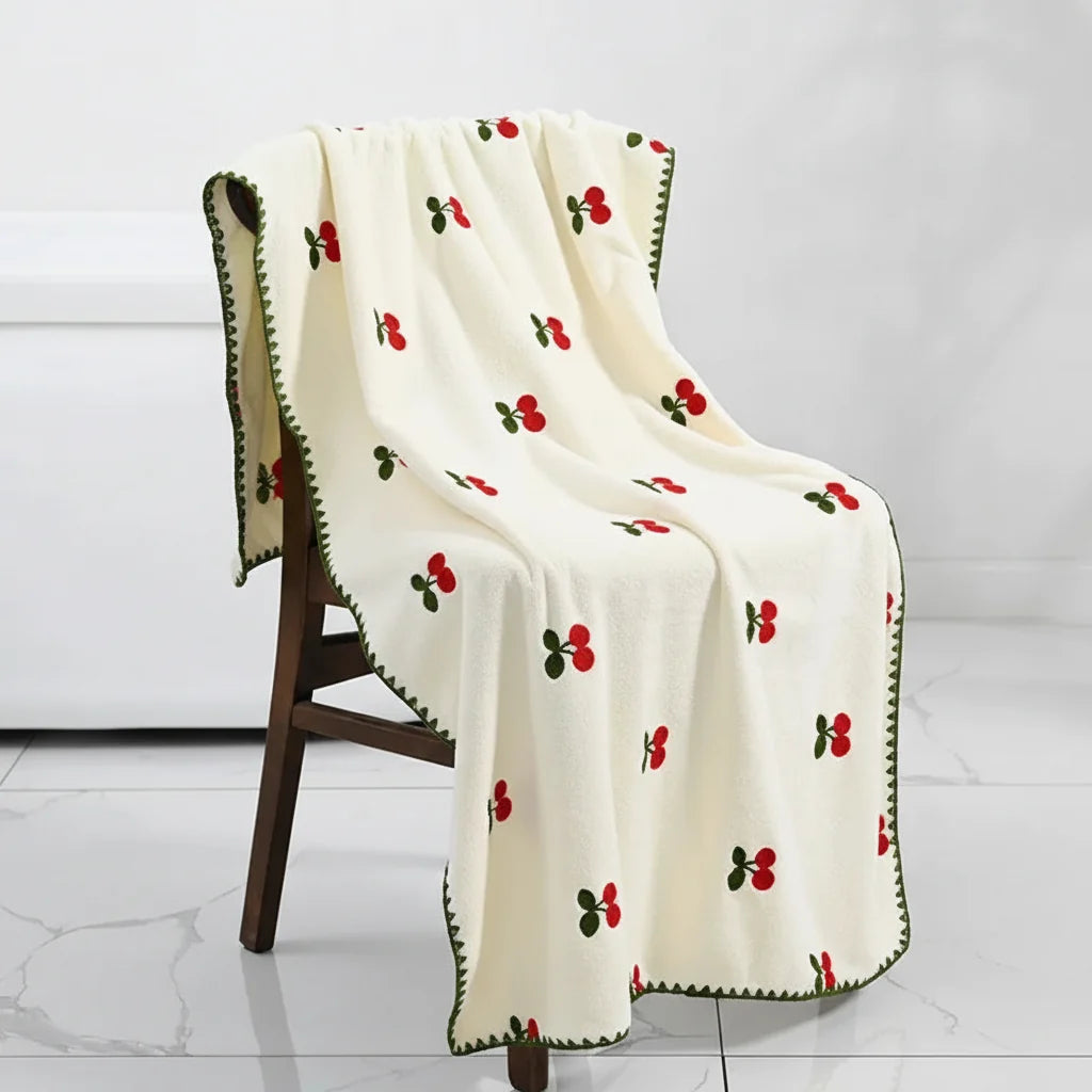 Bath Towel Soft & Absorbent Fruit Embroidery
