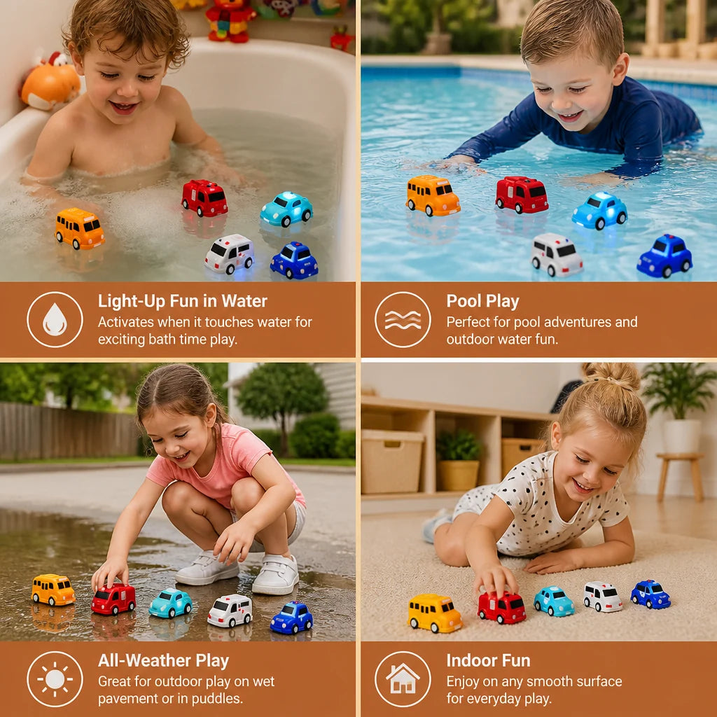Bath Toy Car Set Water-Activated Glow Floating & Easy-Grip