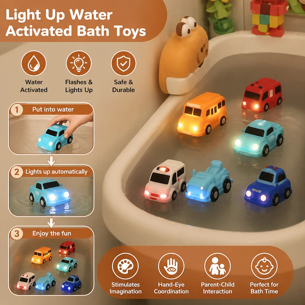 Bath Toy Cars Water-Activated Glow Multiple Shapes