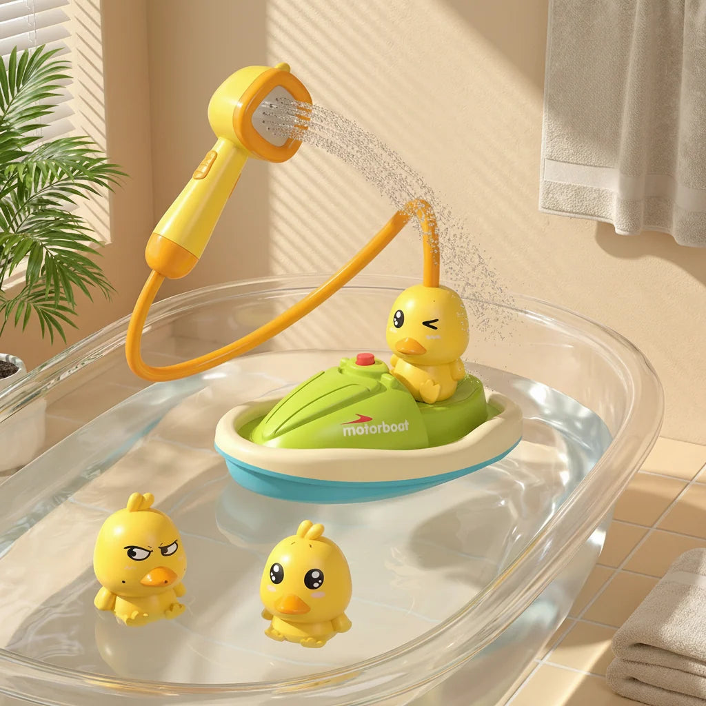 Bath Toy Set Motorized Boat & Spraying Ducks