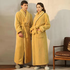Bathrobe Coral Fleece Shawl Collar Belt & Pockets