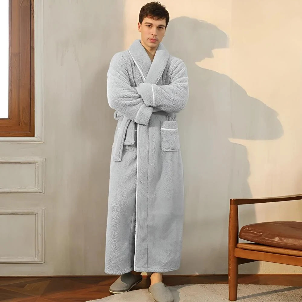 Bathrobe Coral Fleece Shawl Collar Belt & Pockets