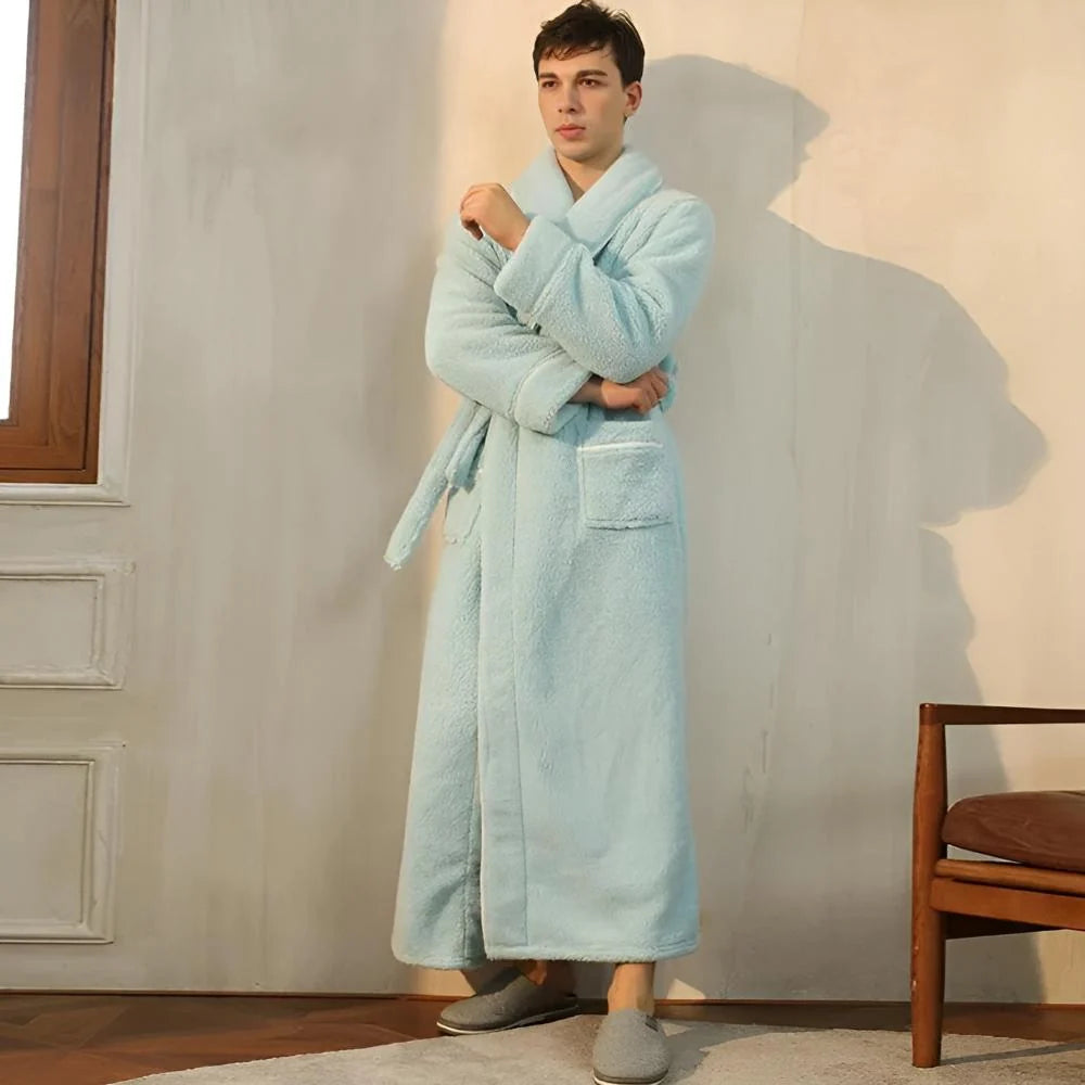 Bathrobe Coral Fleece Shawl Collar Belt & Pockets