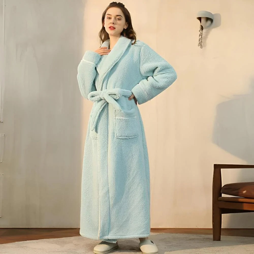 Bathrobe Coral Fleece Shawl Collar Belt & Pockets