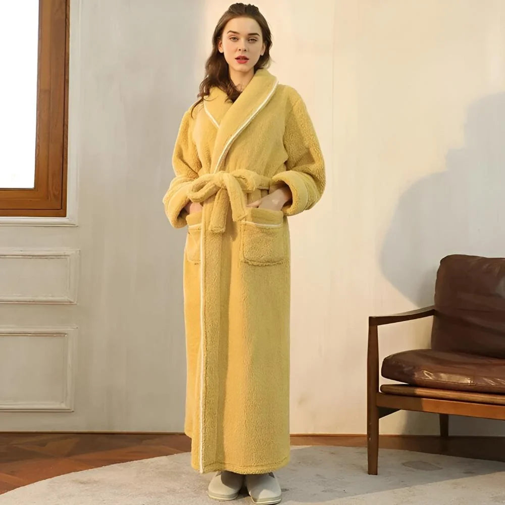 Bathrobe Coral Fleece Shawl Collar Belt & Pockets
