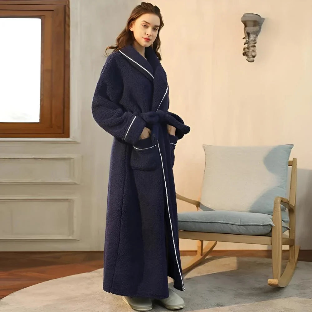 Bathrobe Coral Fleece Shawl Collar Belt & Pockets