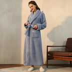 Bathrobe Coral Fleece Shawl Collar Belt & Pockets