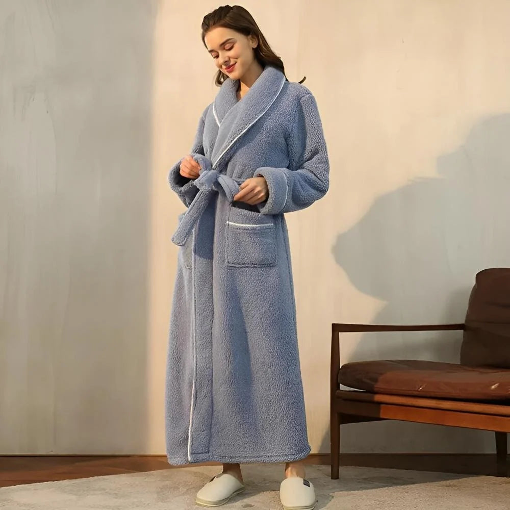 Bathrobe Coral Fleece Shawl Collar Belt & Pockets