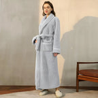 Bathrobe Coral Fleece Shawl Collar Belt & Pockets