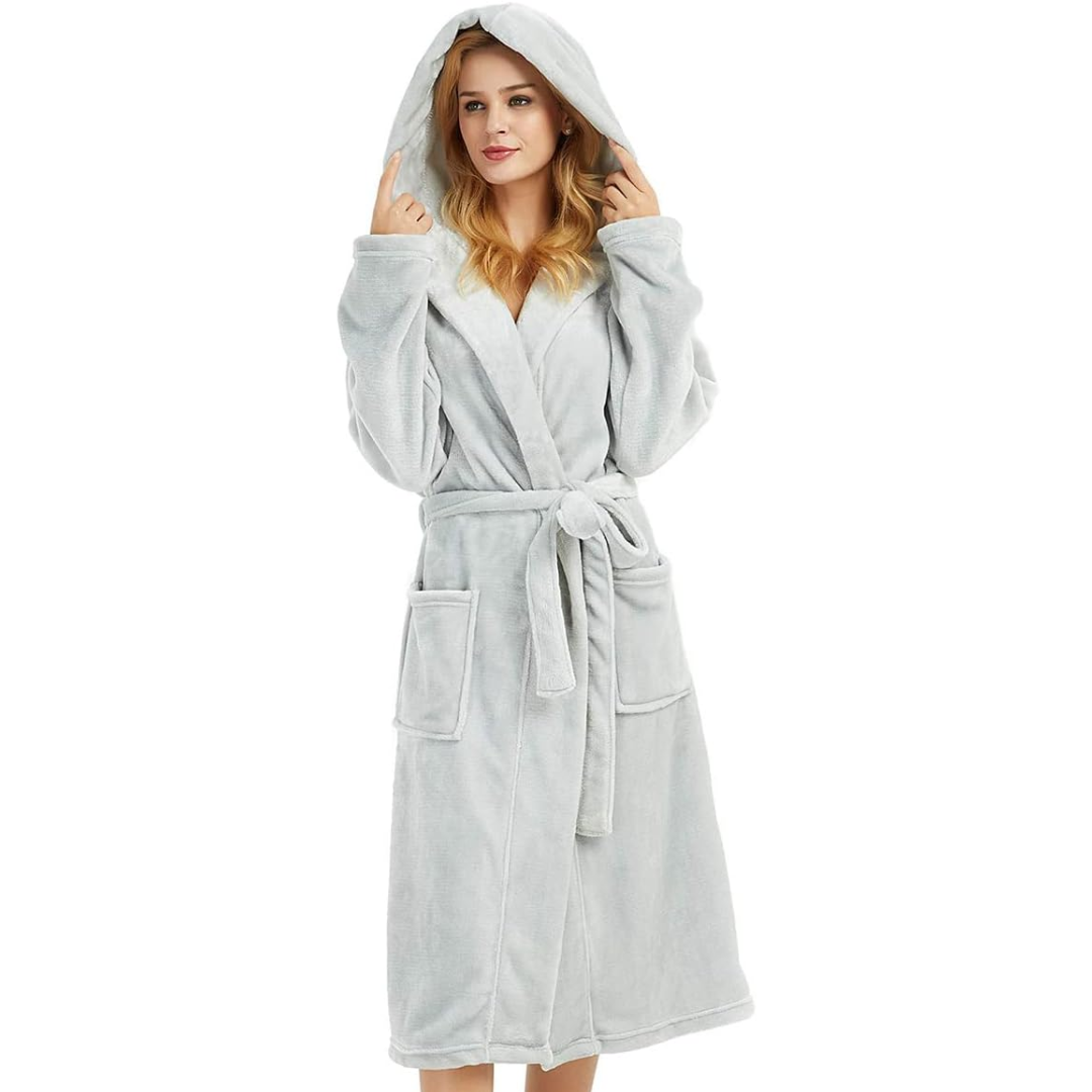 Bathrobe Hooded Premium Fleece Long Fit With Pockets