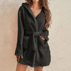 Bathrobe Hooded Soft Fleece Belted
