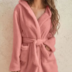 Bathrobe Hooded Soft Fleece Belted